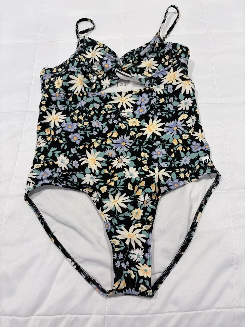 abercrombie kids Black Floral One-Piece Swimsuit with Pastel Flowers